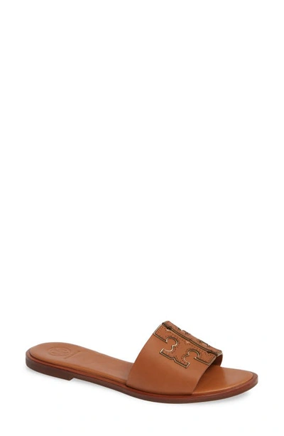 Shop Tory Burch Ines Slide In Tan / Spark Gold