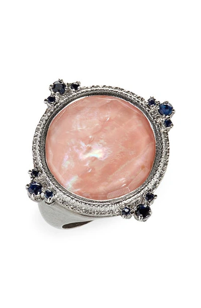 Shop Armenta New World Mother-of-pearl & Sapphire Ring In Peach And Silver