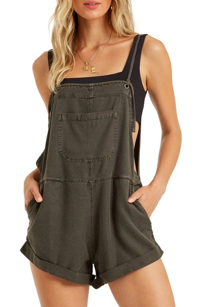 Shop Billabong Wild Pursuit Short Overalls In Off Black