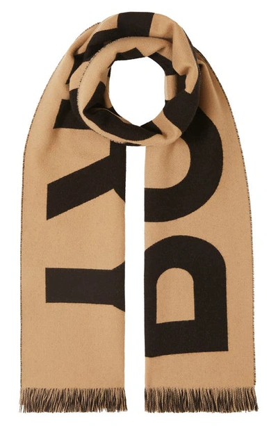 Shop Burberry Logo Jacquard Wool Football Scarf In Archive Beige