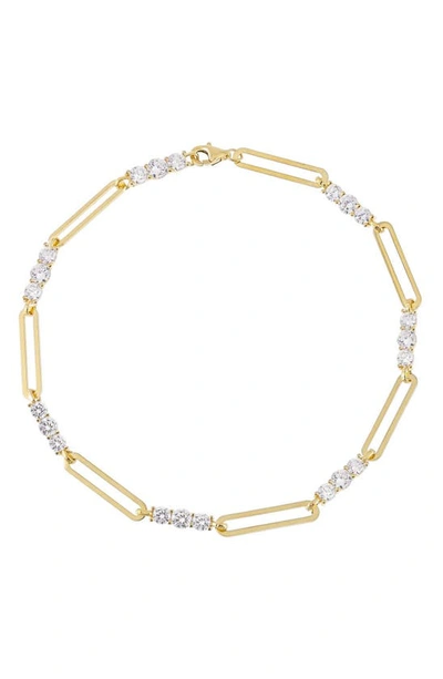 Shop Adinas Jewels Cubic Zirconia Paper Clip Anklet In Gold