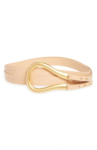 Shop Bottega Veneta Leather Belt In Almond-gold