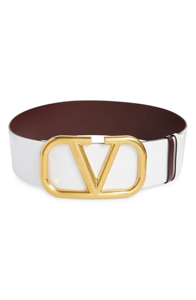 Shop Valentino Vlogo Leather Belt In Bianco Ottico/ Rubin