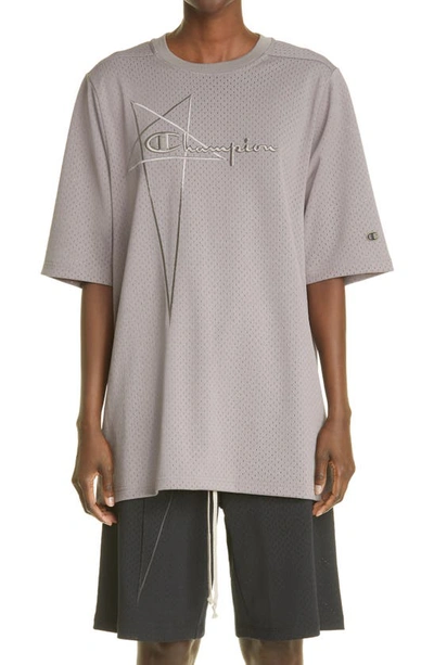 Shop Rick Owens X Champion Logo Oversize Mesh T-shirt In Dust