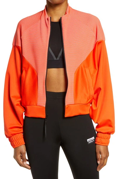 Shop Adidas Originals X Karlie Kloss Stripe Full Zip Jacket In Active Orange/ Black
