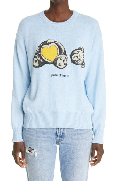 Shop Palm Angels Bear In Love Graphic Sweater In Light Blue Black