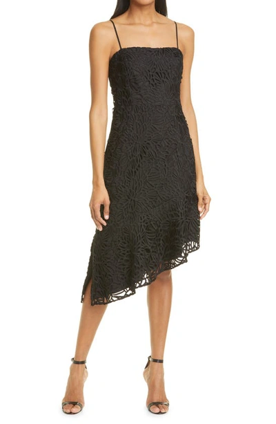Shop Milly Diara Embroidered Lace Asymmetrical Dress In Black