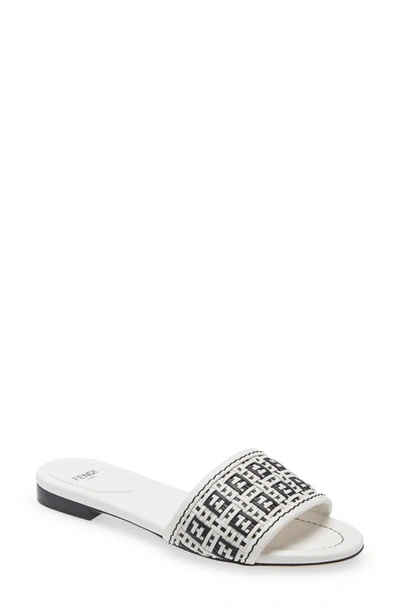 Shop Fendi Woven Ff Logo Sandal In White