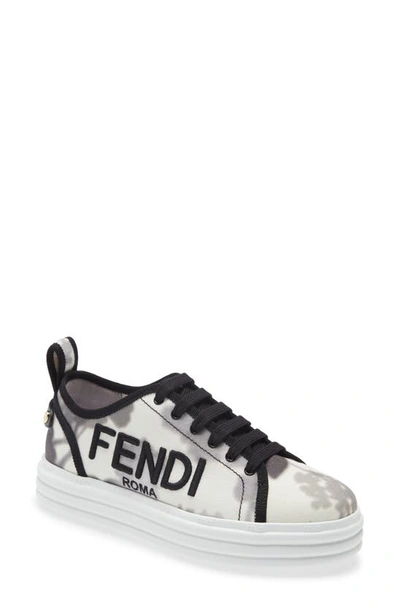 Shop Fendi Hortensia Floral Logo Low Top Sneaker In Gray