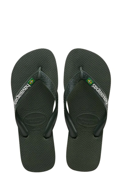 Shop Havaianas Brazil Flip Flop In Olive Green