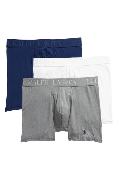 Shop Polo Ralph Lauren 4d 3-pack Cotton & Modal Boxer Briefs In White/ Grey