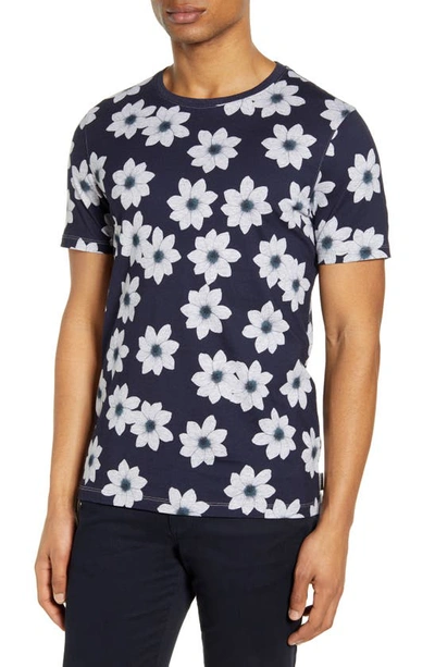 Shop Ted Baker Floral T-shirt In Navy