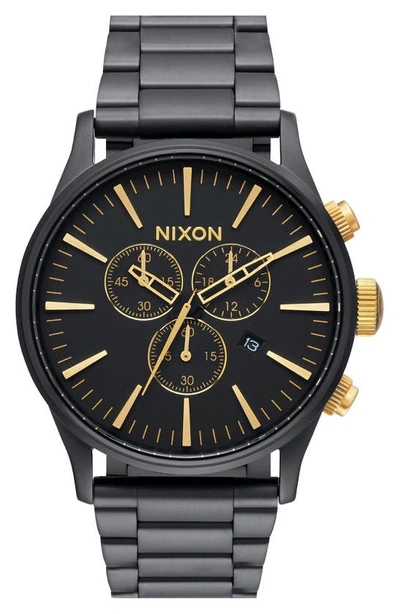 Shop Nixon 'the Sentry' Chronograph Bracelet Watch, 42mm In Black Matte/ Gold