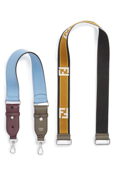 Shop Fendi Set Of 2 Strap You Mini Top Handle & Logo Crossbody Strap In Brown/ Blue