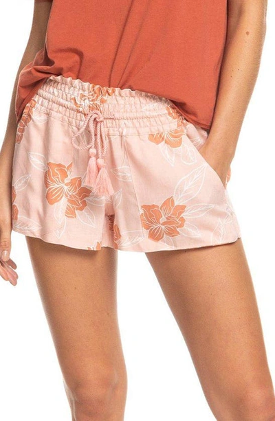 Shop Roxy Oceanside Floral Print Shorts In Silver Pink Philly