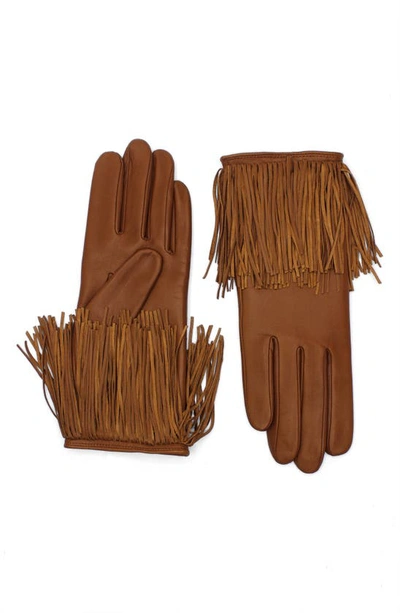 Shop Agnelle Fringe Lambskin Leather Gloves In Toscana