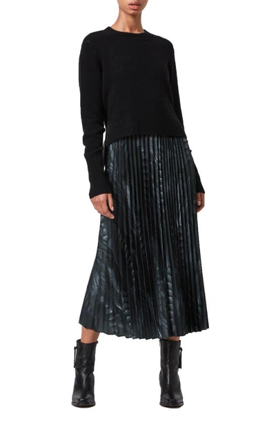 Shop Allsaints Leowa Pleated Dress With Wool Blend Sweater In Black