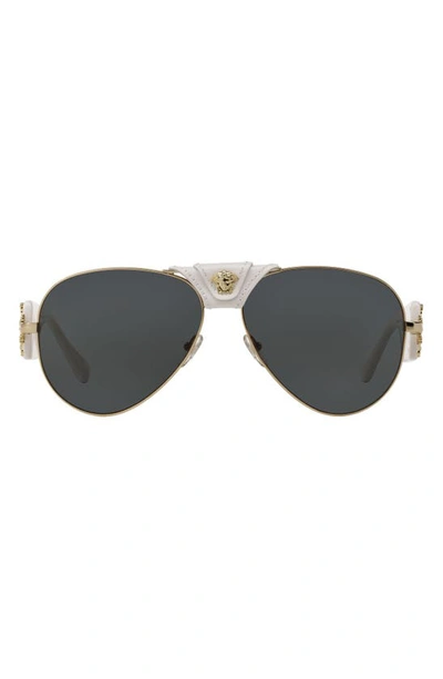 Shop Versace Medusa 62mm Aviator Sunglasses In Gold/ White Solid