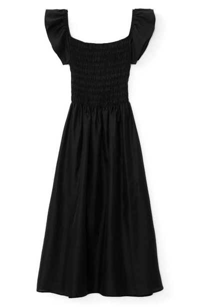 Shop Totême Smocked Midi Dress In Black