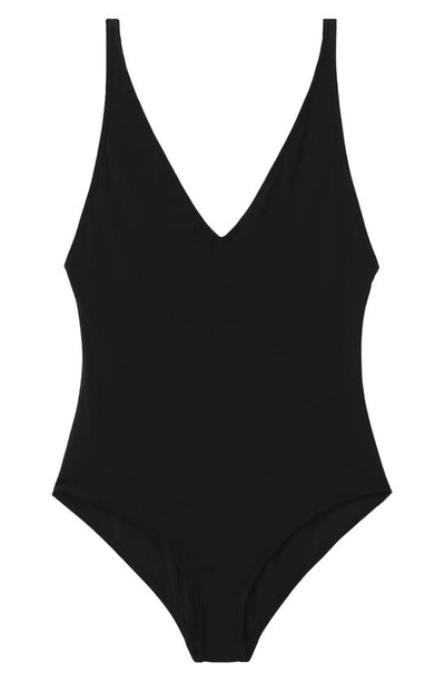 Shop Totême Deep V-neck One-piece Swimsuit In Black