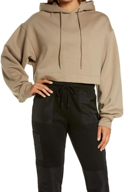 Shop Alo Yoga Bae Crop Hoodie In Gravel