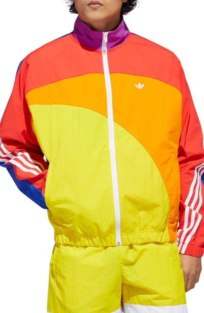 Shop Adidas Originals Pride Off-center Nylon Jacket In Multicolor/ White