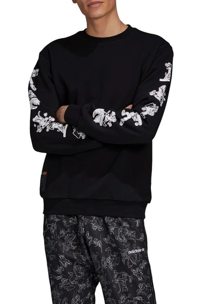 Shop Adidas Originals X Disney Goofy Sleeve Crewneck Sweatshirt In Black