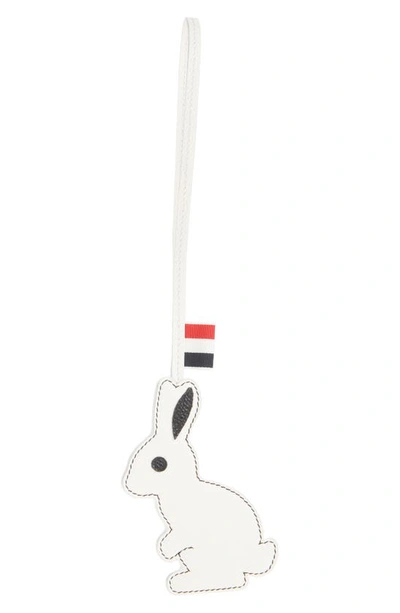 Shop Thom Browne Rabbit Leather Bag Charm In White
