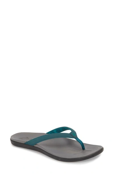 Shop Olukai Ho Opio Flip Flop In Deep Teal Fabric