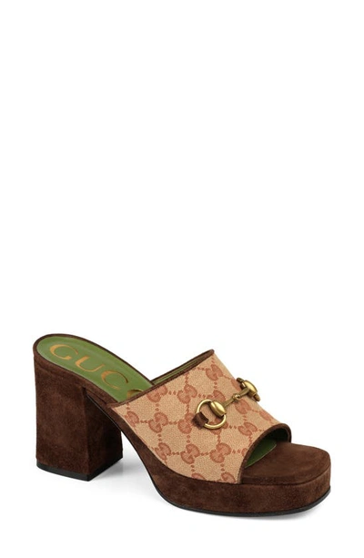 Shop Gucci Houdan Original Gg Platform Slide Sandal In Beige