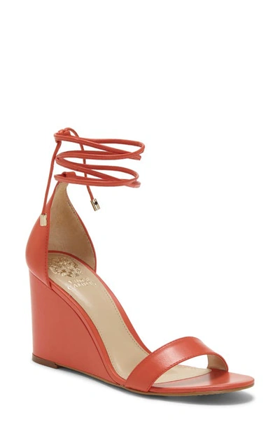 Shop Vince Camuto Stassia Wraparound Wedge Sandal In Candy Coral Leather