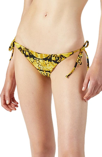 Shop Versace Barocco Print Bikini Bottoms In Gold Print