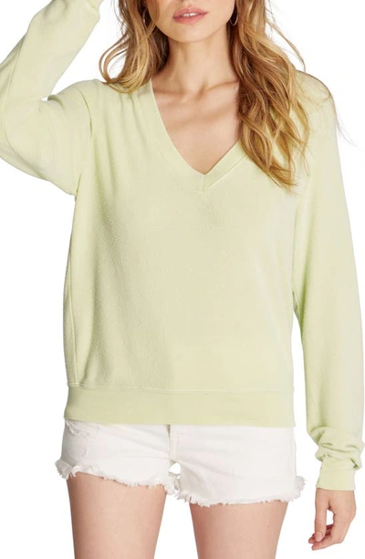 Shop Wildfox Deep V-neck Baggy Beach Jumper Pullover In Shadow Lime