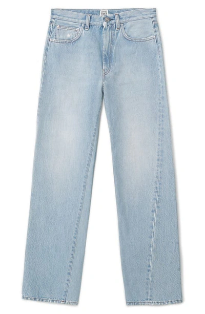 Shop Totême Twisted Seam High Waist Straight Leg Crop Jeans In Light Blue Wash