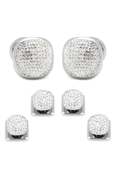 Shop Cufflinks, Inc White Pave Crystal Shirt Studs & Cuff Links