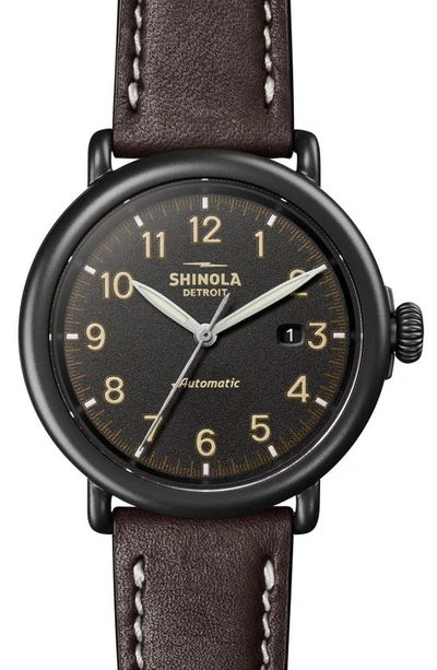Shop Shinola Runwell Automatic Leather Strap Watch, 45mm In Kodiak/ Black