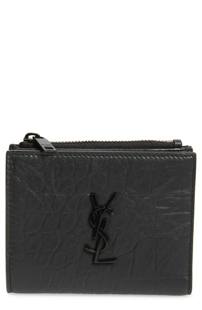 Shop Saint Laurent Ysl Textured Leather Bifold Wallet In Black