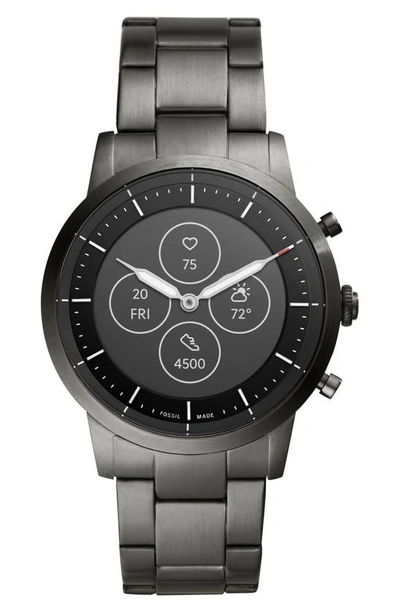 Shop Fossil Collider Hybrid Hr Chronograph Smart Bracelet Watch, 42mm In Smoke