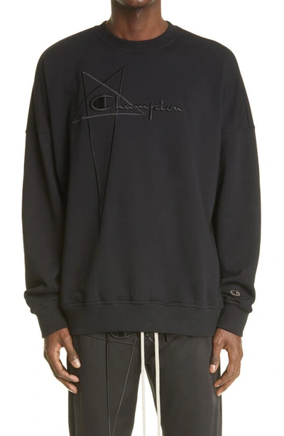 Shop Rick Owens X Champion Logo Embroidered Sweatshirt In 09 Black