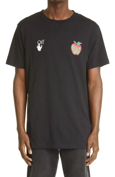 Shop Off-white Apple Logo Slim Fit Graphic Tee In Black/ Red