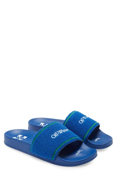 Shop Off-white Logo Embroidered Slide Sandal In Blue