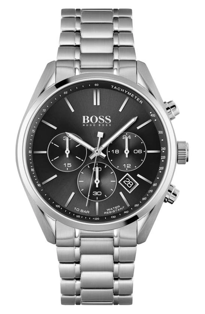 Shop Hugo Boss Champion Chronograph Bracelet Watch, 44mm In Black