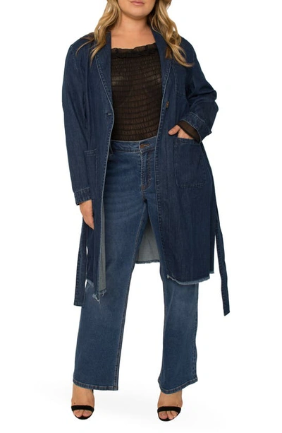 Shop Standards & Practices Natalie Belted Longline Denim Jacket In Dark Stone