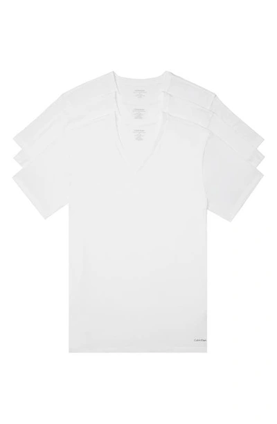 Shop Calvin Klein Cotton Classics 3-pack V-neck T-shirt In 7v0 3 White