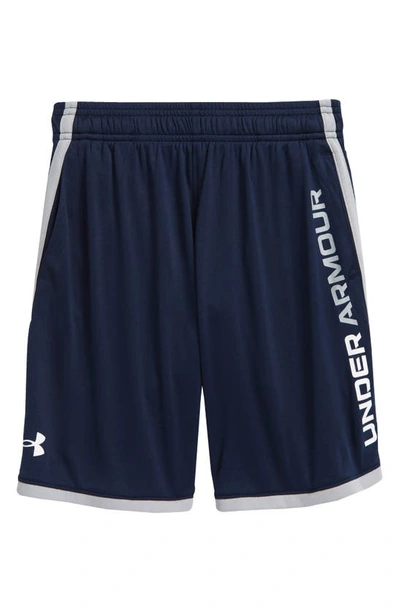 Shop Under Armour Kids' Ua Stunt 3.0 Performance Athletic Shorts In Academy / Mod Gray / White