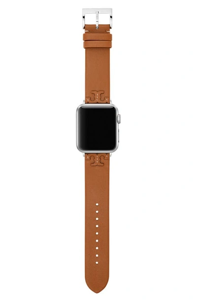 Shop Tory Burch Mcgraw Leather Apple Watch® Watchband In Brown