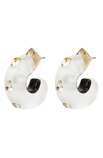 Shop Alexis Bittar Future Antiquity Chubby Crystal Studded Huggie Hoop Earrings In Taupe