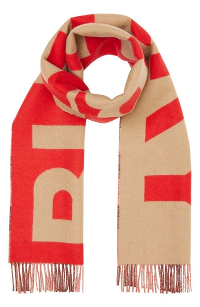 Shop Burberry Logo & Check Reversible Cashmere Scarf In Archive Beige