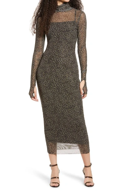 Shop Afrm Shailene Sheer Long Sleeve Dress In Vintage Leopard