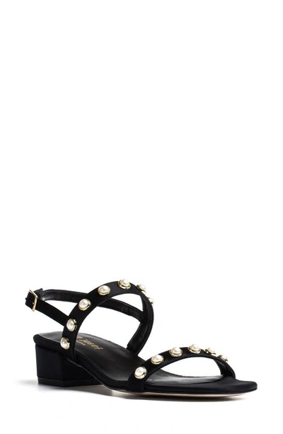 Shop Jon Josef Sawyer Imitation Pearl Sandal In Black Satin